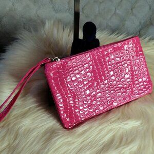 Hot Pink Reptile Print Wristlet